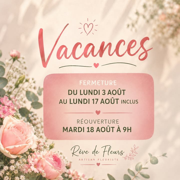 Fermeture estivale  Chers clients, Votre boutique...